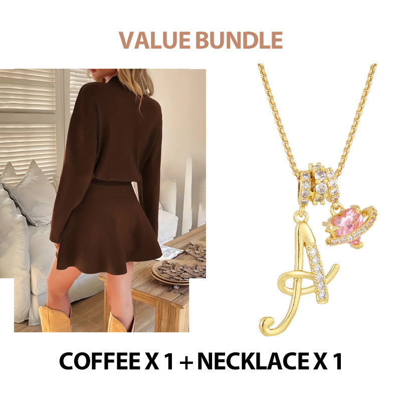 ✨🌸Damen-Minikleid aus Strick mit Stehkragen und A-Linien-Schnitt👗