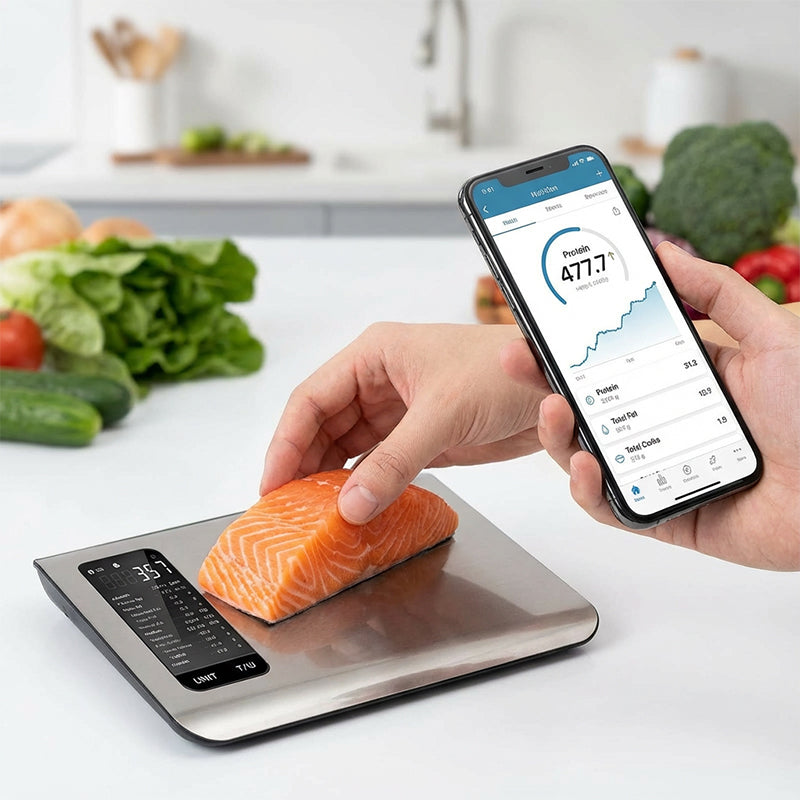 ⚖️📊 Küchenwaage digital – misst 19 Nährwerte & Kalorien per App, 5kg Edelstahl 🥗✅ für gesunde Ernährung & Gewichtsverlust