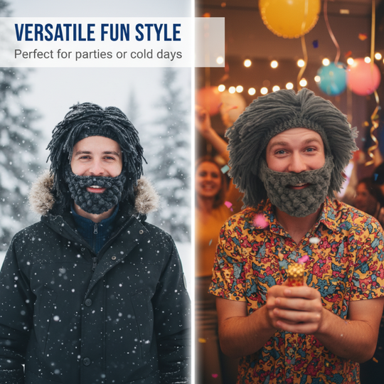 📢📢60 %  RABATT !! ⏰Punk-Style-Hut mit angebrachter einfacher Perücke und gestrickter Bart