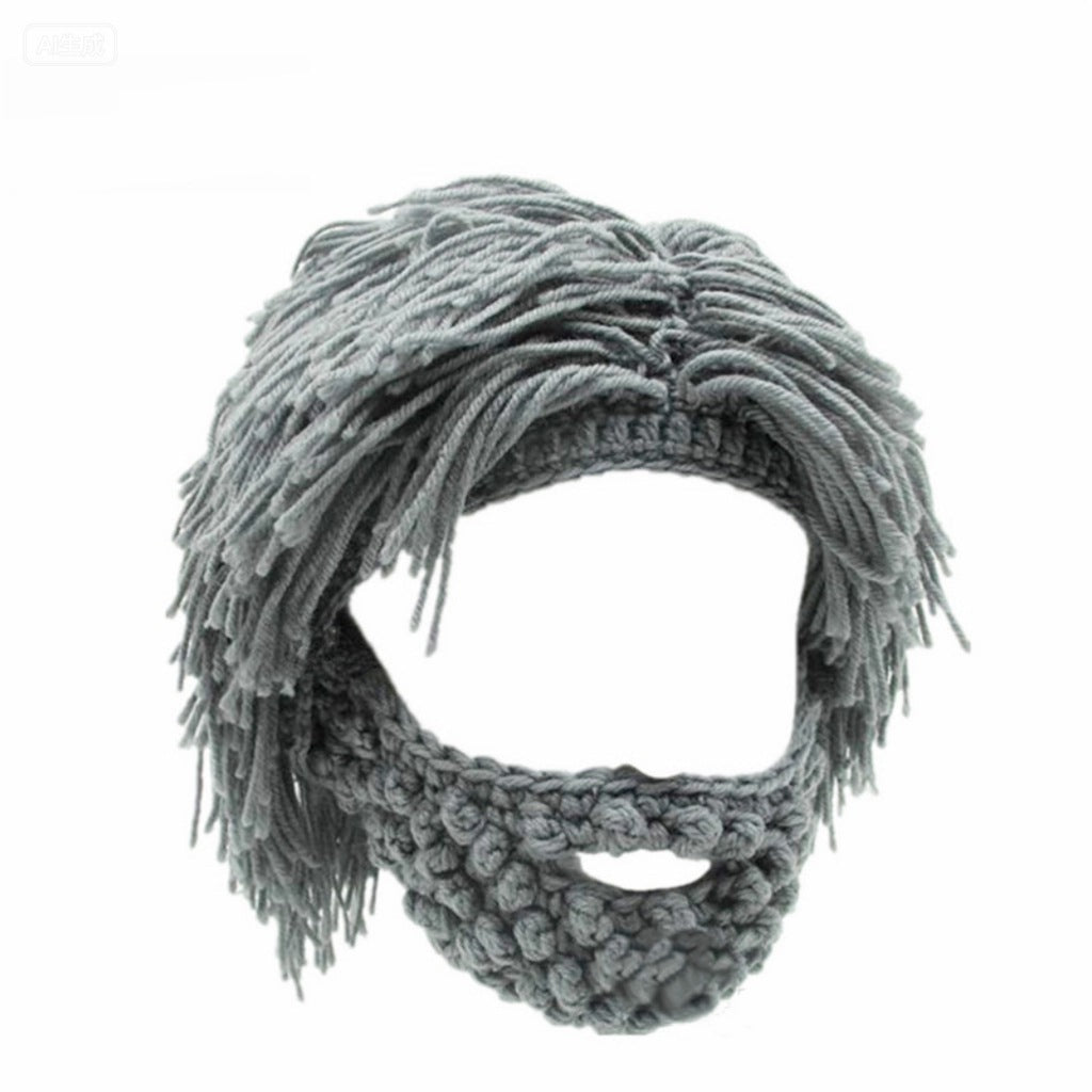 📢📢60 %  RABATT !! ⏰Punk-Style-Hut mit angebrachter einfacher Perücke und gestrickter Bart