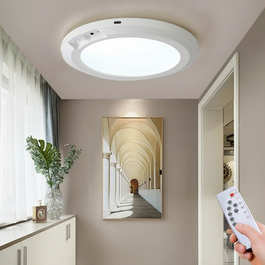 Wiederaufladbare Deckenleuchte mit Bewegungssensor, diese tragbare LED-Leuchte ist energieeffizient und wird mit Fernbedienung geliefert.  Es bietet drei einstellbare Lichtfarben und mehrere Helligkeitsstufen, so dass es für Innenschränke geeignet is
