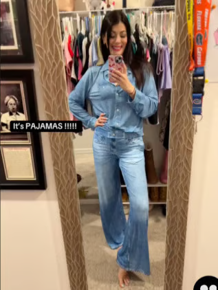 🌙 Denim Dreams Pyjama-Set – Gemütliche Passform, weiche Loungewear im Denim-Look für Komfort die ganze Nacht 🌟