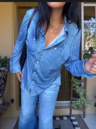 🌙 Denim Dreams Pyjama-Set – Gemütliche Passform, weiche Loungewear im Denim-Look für Komfort die ganze Nacht 🌟