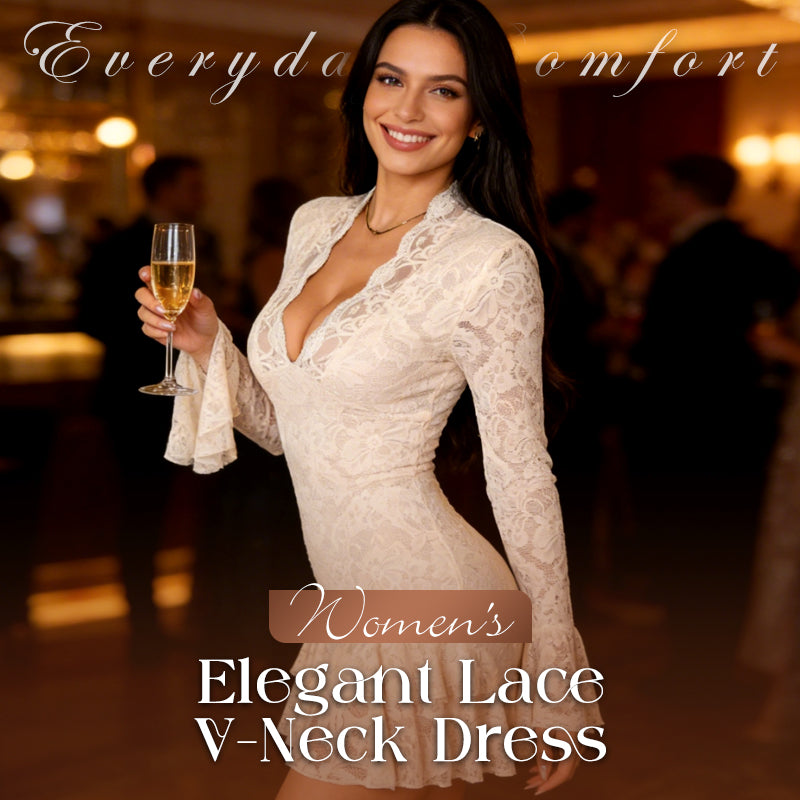 Elegantes Spitzenkleid mit V-Ausschnitt und Rüschenbesatz