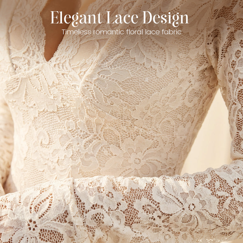 Elegantes Spitzenkleid mit V-Ausschnitt und Rüschenbesatz