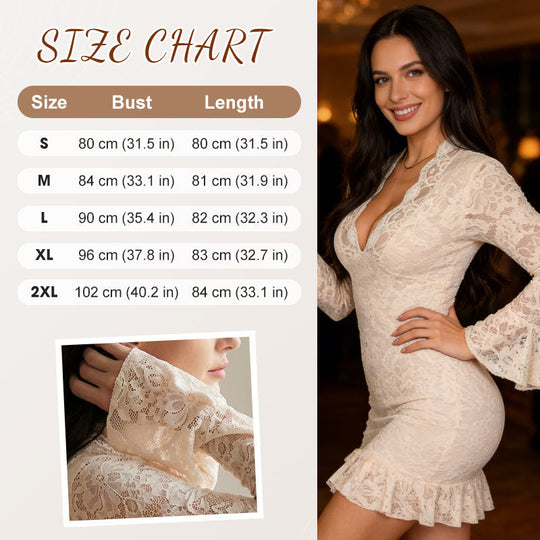 Elegantes Spitzenkleid mit V-Ausschnitt und Rüschenbesatz