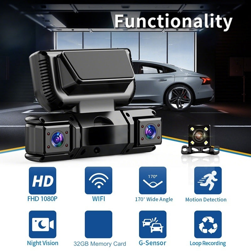 🚗 4-Kanal-Dashcam (WLAN + Nachtsicht) – Rundum-Überwachung mit HD-Aufnahmen & nahtloser App-Verbindung!