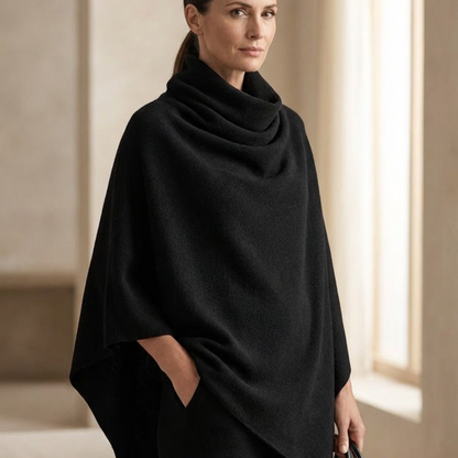 Damen-Set: Cape-Oberteil mit Wasserfallkragen & Hose mit weitem Bein