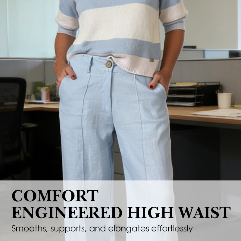 Lässige Damenhose mit hohem Bund, weitem, geradem Bein