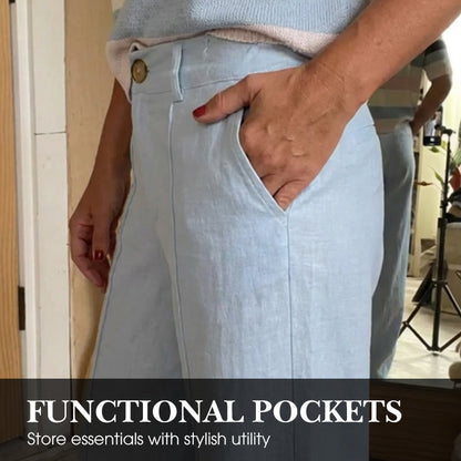 Lässige Damenhose mit hohem Bund, weitem, geradem Bein