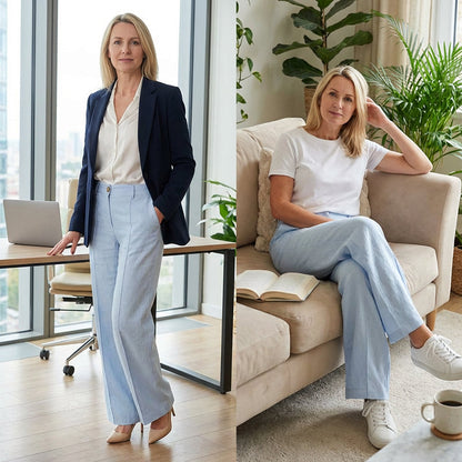 Lässige Damenhose mit hohem Bund, weitem, geradem Bein