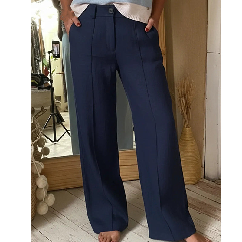 Lässige Damenhose mit hohem Bund, weitem, geradem Bein