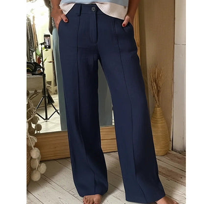 Lässige Damenhose mit hohem Bund, weitem, geradem Bein