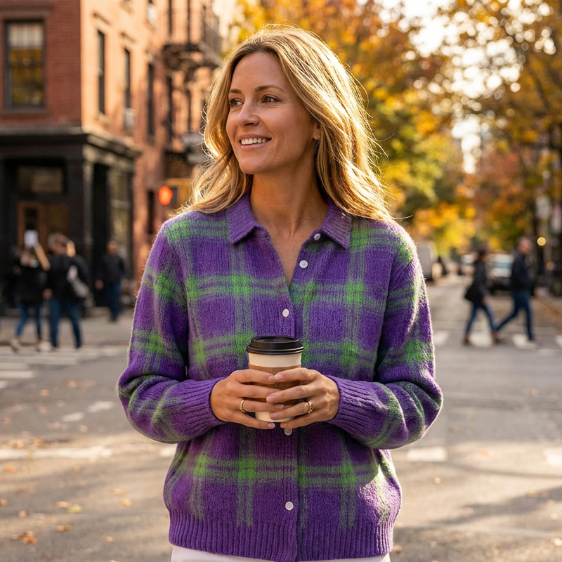 Women's Plaid Button-Down Sweater Jacket