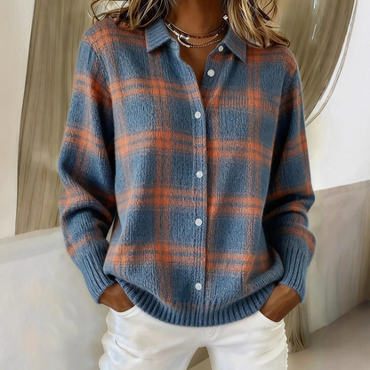 Women's Plaid Button-Down Sweater Jacket