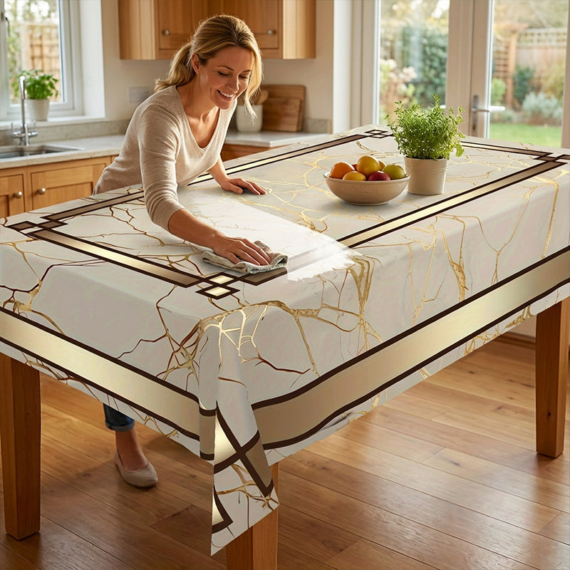 📢📢 50 % RABATT !! ⏰Tischdecke in Marmoroptik – Beige &amp; Goldbraun, Wasserabweisend, Elegant &amp; Modern 🏡✨