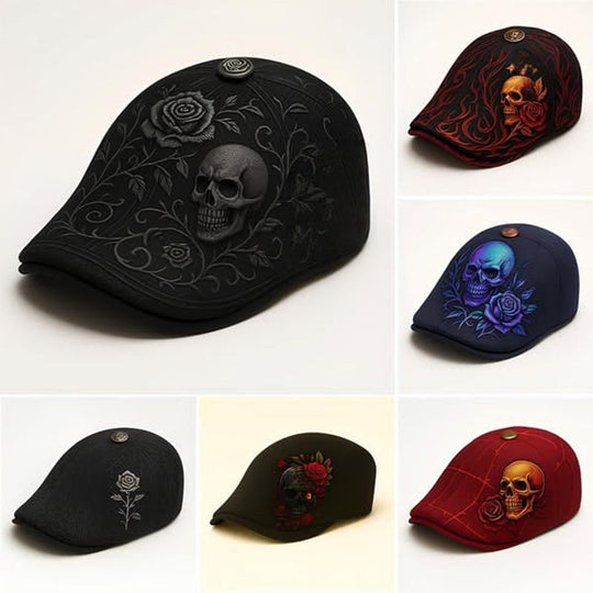 Schiebermütze mit Totenkopf und Dornen