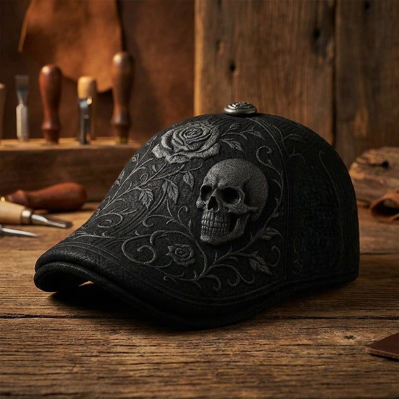 Schiebermütze mit Totenkopf und Dornen