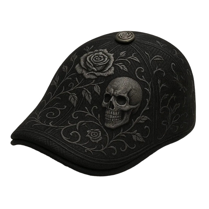 Schiebermütze mit Totenkopf und Dornen