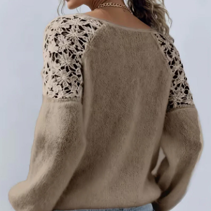 👚 60% RABATT! ✨ Damenpullover mit offenen Schultern und Spitze – Romantischer Look, Bequemer Stoff & Vielseitig kombinierbar 🎀