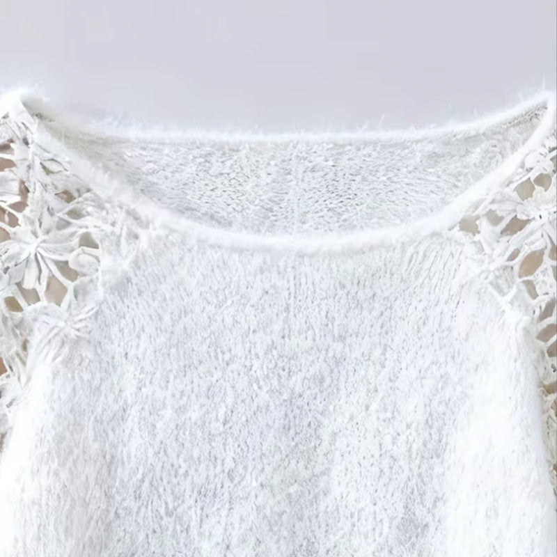 👚 60% RABATT! ✨ Damenpullover mit offenen Schultern und Spitze – Romantischer Look, Bequemer Stoff & Vielseitig kombinierbar 🎀