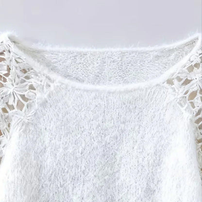 👚 60% RABATT! ✨ Damenpullover mit offenen Schultern und Spitze – Romantischer Look, Bequemer Stoff & Vielseitig kombinierbar 🎀