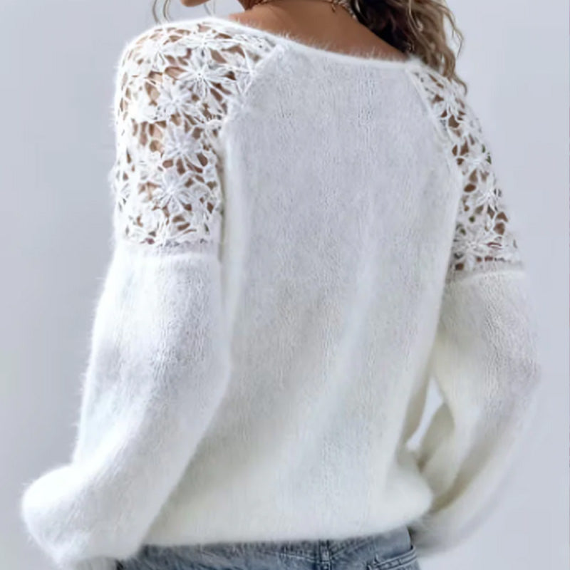 👚 60% RABATT! ✨ Damenpullover mit offenen Schultern und Spitze – Romantischer Look, Bequemer Stoff & Vielseitig kombinierbar 🎀