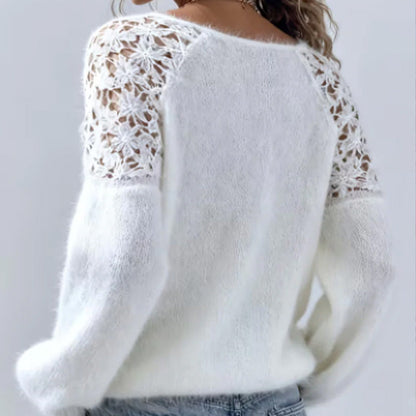 👚 60% RABATT! ✨ Damenpullover mit offenen Schultern und Spitze – Romantischer Look, Bequemer Stoff & Vielseitig kombinierbar 🎀