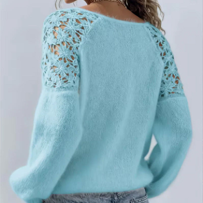 👚 60% RABATT! ✨ Damenpullover mit offenen Schultern und Spitze – Romantischer Look, Bequemer Stoff & Vielseitig kombinierbar 🎀