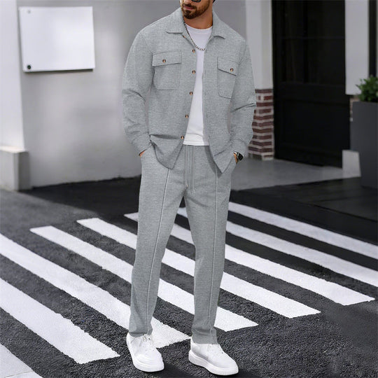 🔥Solange der Vorrat reicht 50 % Rabatt!🎉Herren-Set aus Waffel-Button-Down-Jacke und Hose