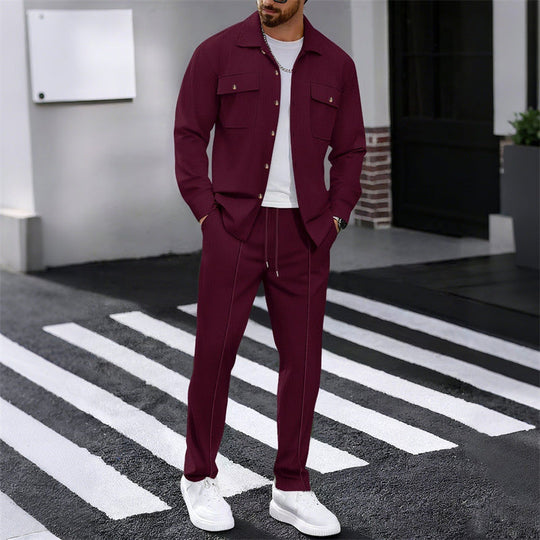 🔥Solange der Vorrat reicht 50 % Rabatt!🎉Herren-Set aus Waffel-Button-Down-Jacke und Hose