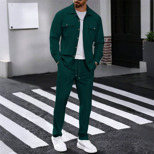 🔥Solange der Vorrat reicht 50 % Rabatt!🎉Herren-Set aus Waffel-Button-Down-Jacke und Hose
