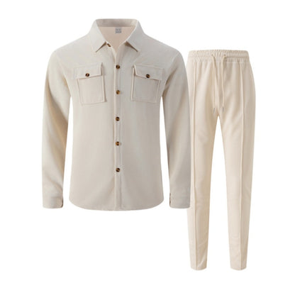 🔥Solange der Vorrat reicht 50 % Rabatt!🎉Herren-Set aus Waffel-Button-Down-Jacke und Hose