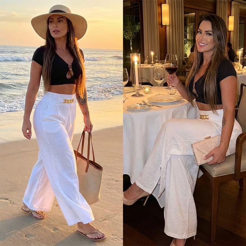 📢📢60%  OFF !! ⏰Women's High-Waist Wide-Leg Trousers with Belt Accent