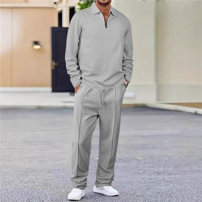 🔥Herren Waffelstrick-Set: Sweatshirt & Hose mit geradem Bein