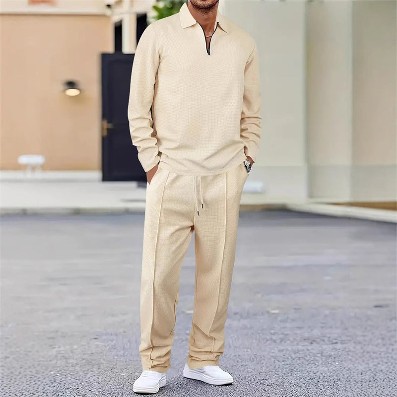🔥Herren Waffelstrick-Set: Sweatshirt &amp; Hose mit geradem Bein