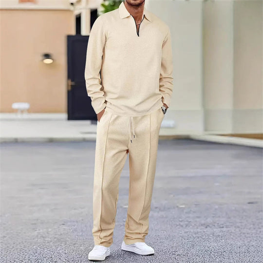 🔥Herren Waffelstrick-Set: Sweatshirt &amp; Hose mit geradem Bein