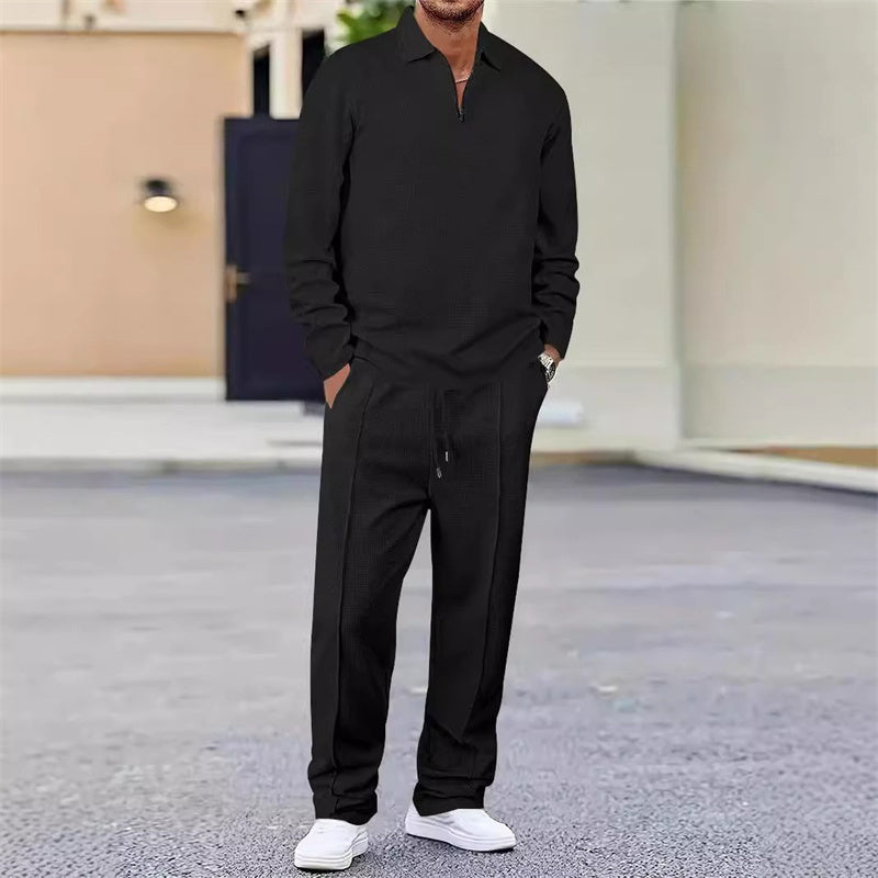 🔥Herren Waffelstrick-Set: Sweatshirt &amp; Hose mit geradem Bein