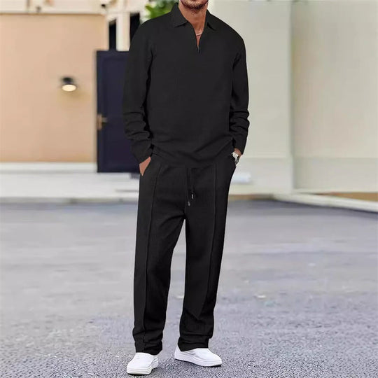 🔥Herren Waffelstrick-Set: Sweatshirt &amp; Hose mit geradem Bein