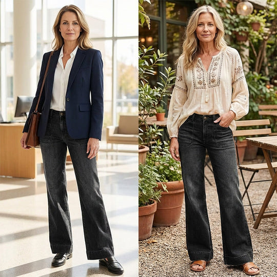 ✨🔥Retro-Schlagjeans für Damen mit Taschen👖