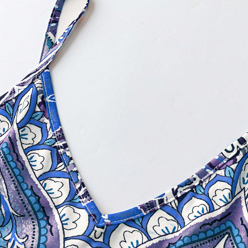 ⌛🔥Limited Edition 2026🎁 Retro-Print V-Ausschnitt Trägerloses Maxikleid für Damen🔥Kauf 2 Artikel versandkostenfrei