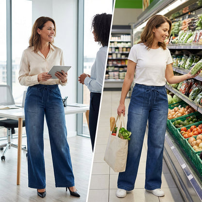 🥰Women's Drawstring Waist Wide-Leg Denim Jeans