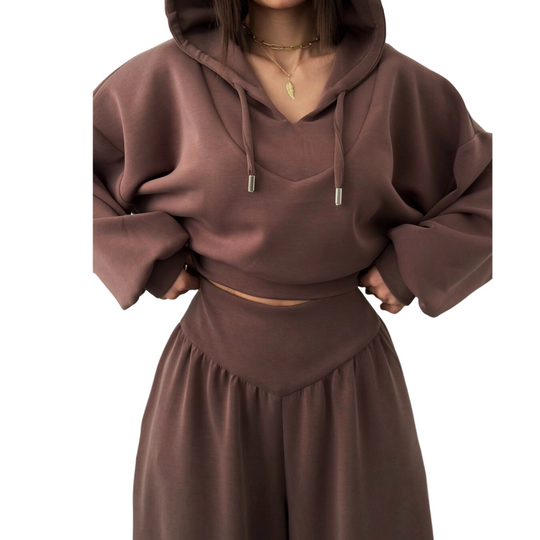 Damen-Set aus kurzem Hoodie und weit geschnittener Hose🔥versandkostenfrei