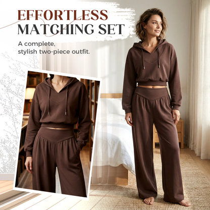 Damen-Set aus kurzem Hoodie und weit geschnittener Hose🔥versandkostenfrei