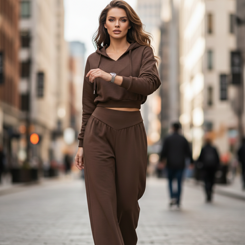 Damen-Set aus kurzem Hoodie und weit geschnittener Hose🔥versandkostenfrei