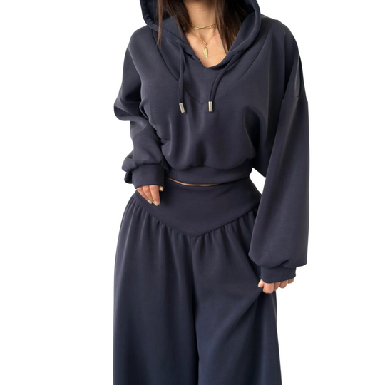 Damen-Set aus kurzem Hoodie und weit geschnittener Hose🔥versandkostenfrei