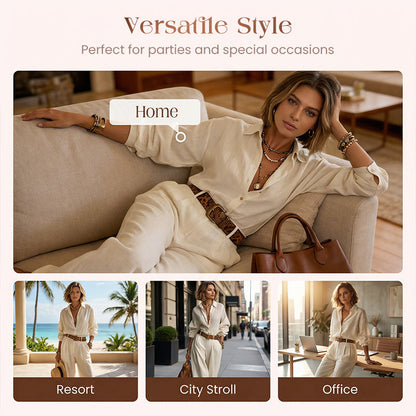 Zweiteiliges Set aus locker sitzendem Damenhemd und weit geschnittener Hose