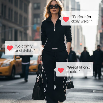 Damen-Freizeit-Trainingsanzug-Set mit halbem Reißverschluss