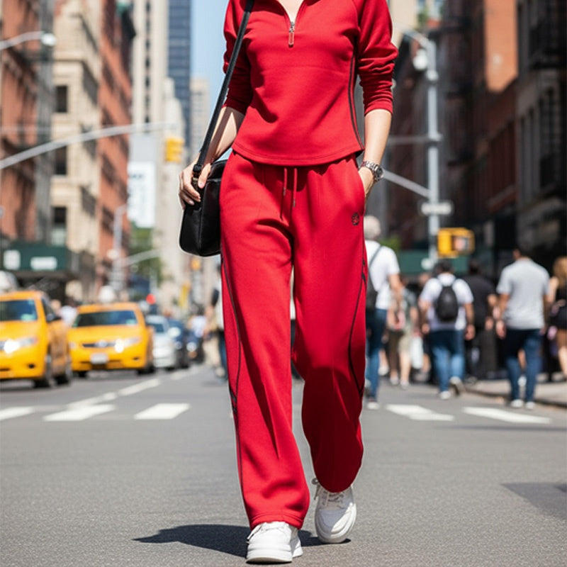 Damen-Freizeit-Trainingsanzug-Set mit halbem Reißverschluss