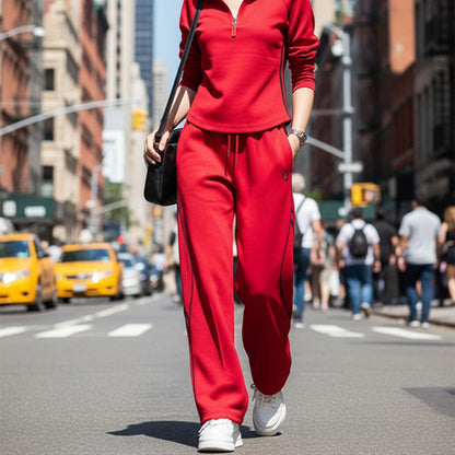Damen-Freizeit-Trainingsanzug-Set mit halbem Reißverschluss
